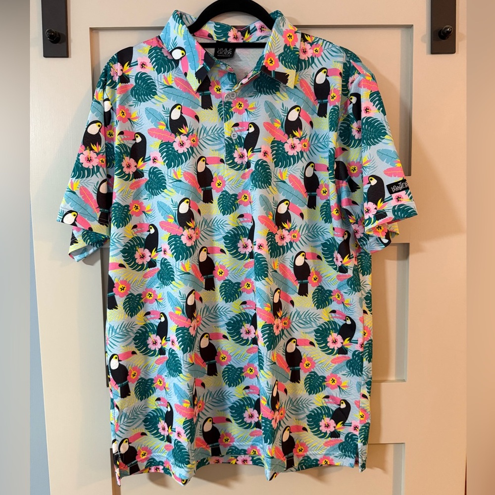 Golf Gods Colorful Toucan And Floral Print Golf Polo
